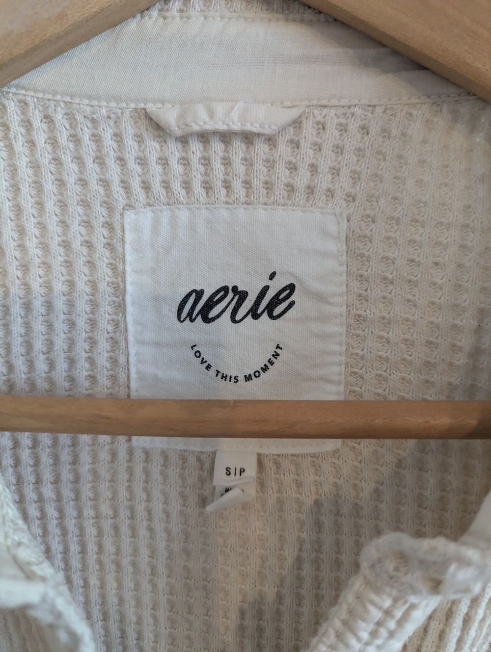 AERIE Oversized LumberJane Waffle Knit Top Small Cream - Picture 6 of 7